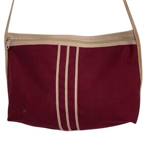 Aigner Shoulder Bag - Canvas, Maroon/Tan, Vintage Est 1980s, Great Condition!